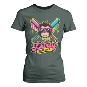 Lets Party Baseball Monkey Game Day T Shirt For Women Neon Dripping Bats Funny Baseball Fan Party Ball TS02 Dark Forest Green Print Your Wear