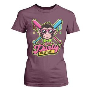 Lets Party Baseball Monkey Game Day T Shirt For Women Neon Dripping Bats Funny Baseball Fan Party Ball TS02 Maroon Print Your Wear