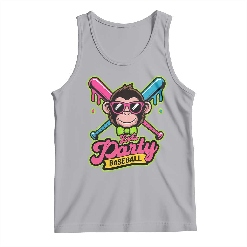 Lets Party Baseball Monkey Game Day Tank Top Neon Dripping Bats Funny Baseball Fan Party Ball TS02 Athletic Heather Print Your Wear