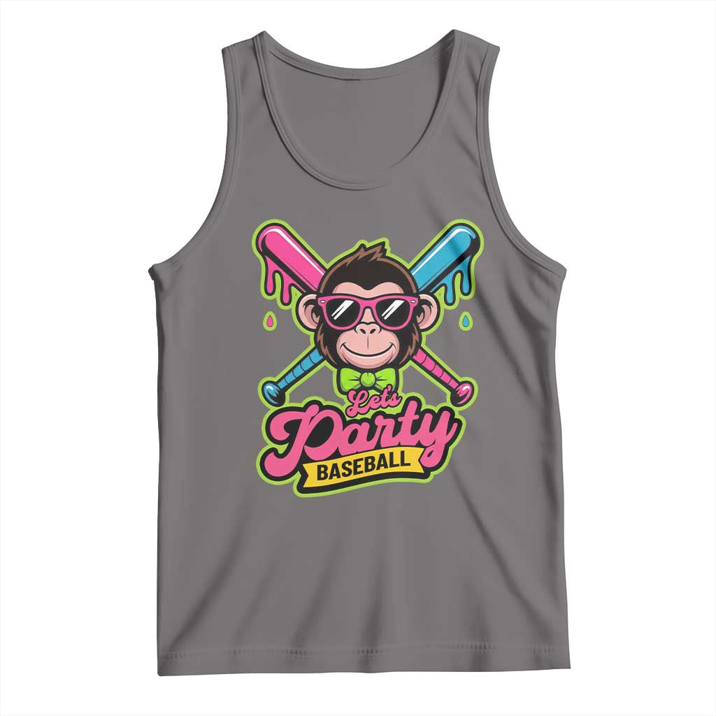 Lets Party Baseball Monkey Game Day Tank Top Neon Dripping Bats Funny Baseball Fan Party Ball TS02 Deep Heather Print Your Wear