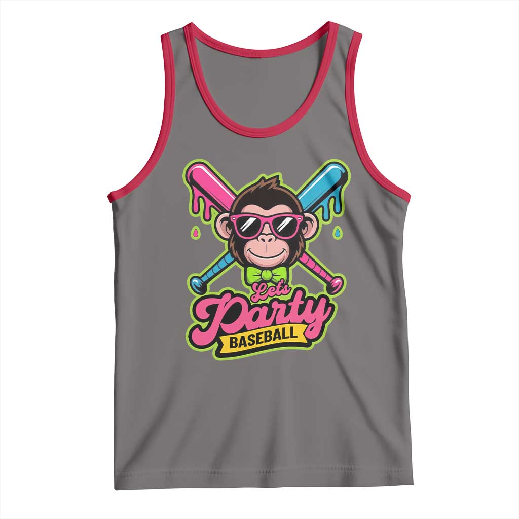 Lets Party Baseball Monkey Game Day Tank Top Neon Dripping Bats Funny Baseball Fan Party Ball TS02 Deep Heather Red Print Your Wear