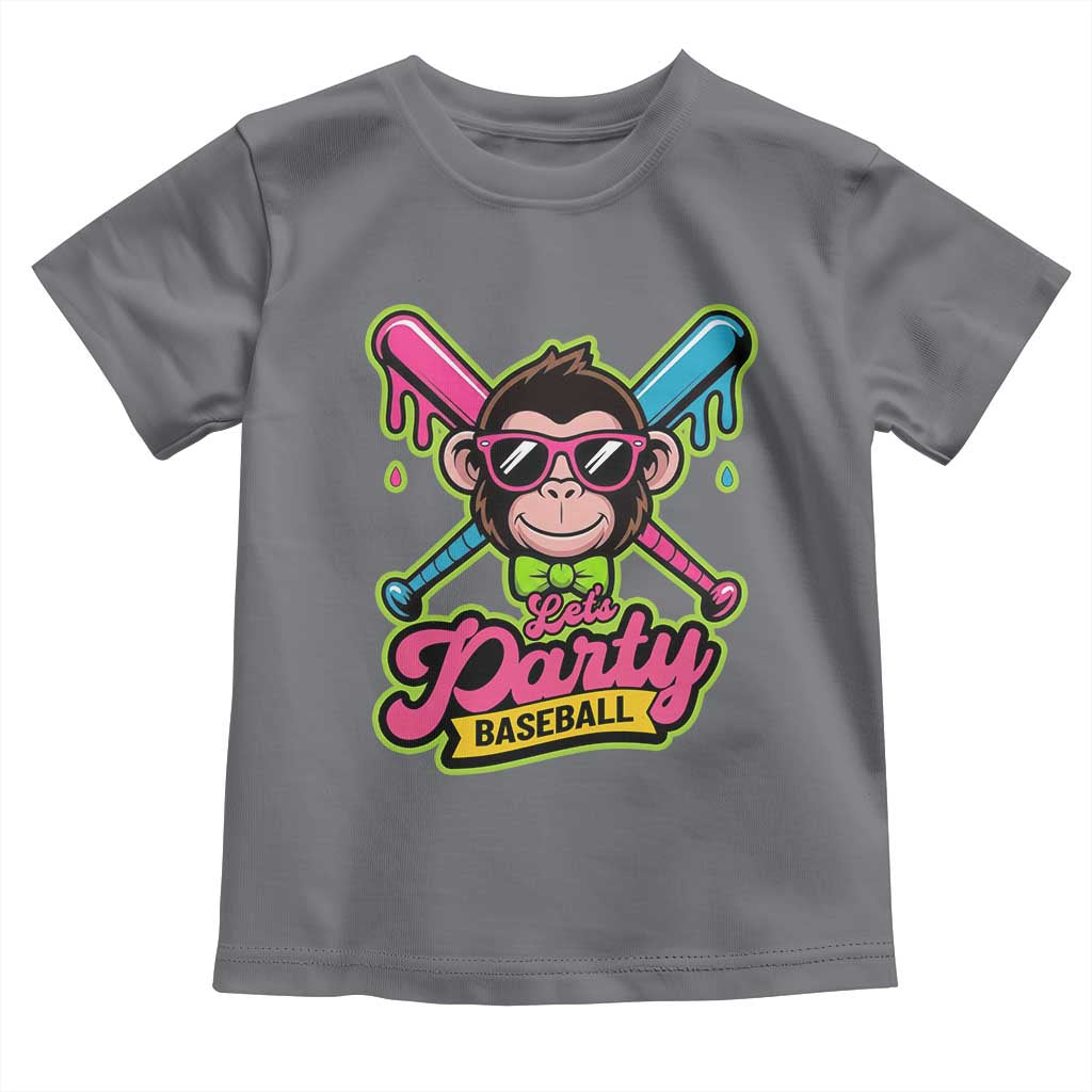 Lets Party Baseball Monkey Game Day Toddler T Shirt Neon Dripping Bats Funny Baseball Fan Party Ball TS02 Charcoal Print Your Wear
