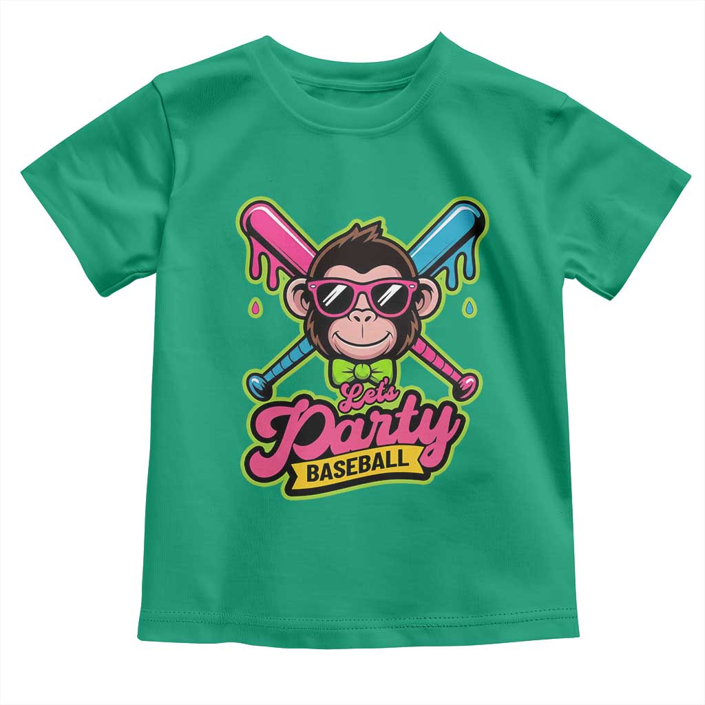 Lets Party Baseball Monkey Game Day Toddler T Shirt Neon Dripping Bats Funny Baseball Fan Party Ball TS02 Irish Green Print Your Wear