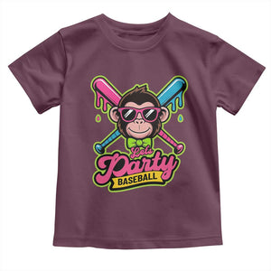 Lets Party Baseball Monkey Game Day Toddler T Shirt Neon Dripping Bats Funny Baseball Fan Party Ball TS02 Maroon Print Your Wear