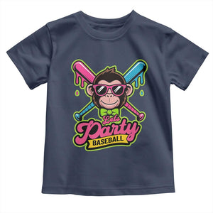 Lets Party Baseball Monkey Game Day Toddler T Shirt Neon Dripping Bats Funny Baseball Fan Party Ball TS02 Navy Print Your Wear