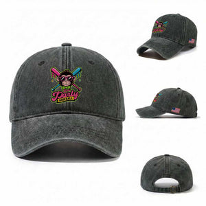 Lets Party Baseball Monkey Game Day Washed Cotton Baseball Cap Neon Dripping Bats Funny Baseball Fan Party Ball TS02 Washed Cap Universal Fit Dark Green Print Your Wear