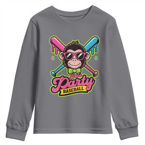 Lets Party Baseball Monkey Game Day Youth Sweatshirt Neon Dripping Bats Funny Baseball Fan Party Ball TS02 Charcoal Print Your Wear