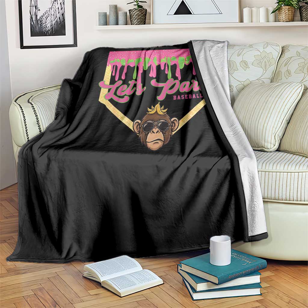Lets Party Monkey Baseball Game Day Throw Blanket Neon Dripping Homeplate Funny Ball Party Fans TS02 Print Your Wear