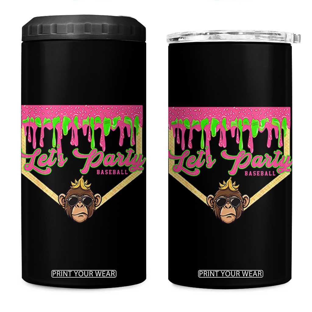Lets Party Monkey Baseball Game Day 4 in 1 Can Cooler Tumbler Neon Dripping Homeplate Funny Ball Party Fans TS02 One Size: 16 oz Black Print Your Wear