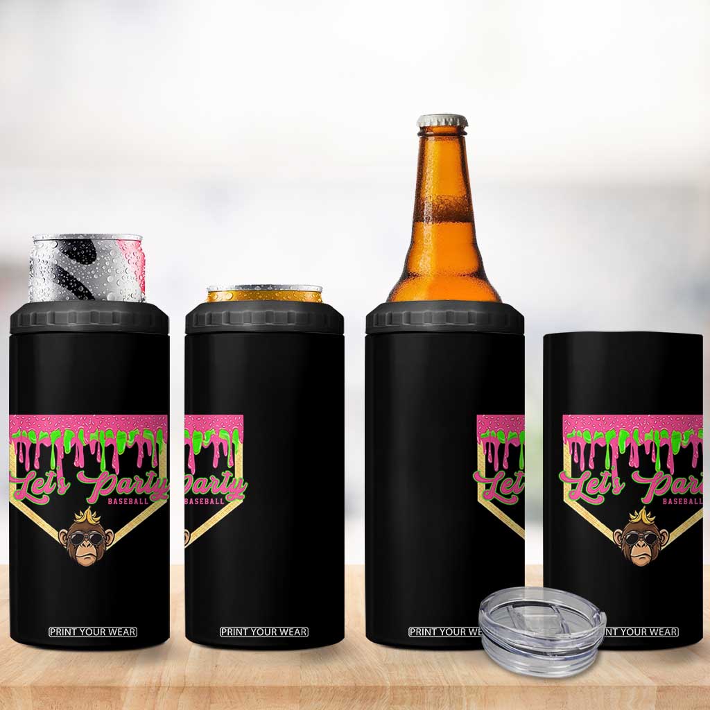 Lets Party Monkey Baseball Game Day 4 in 1 Can Cooler Tumbler Neon Dripping Homeplate Funny Ball Party Fans TS02 Print Your Wear