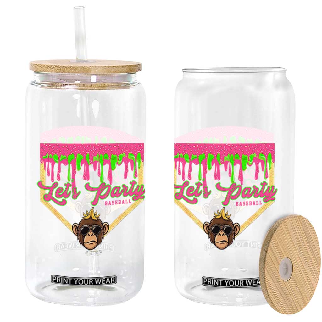 Lets Party Monkey Baseball Game Day Glass Can Neon Dripping Homeplate Funny Ball Party Fans TS02 Print Your Wear