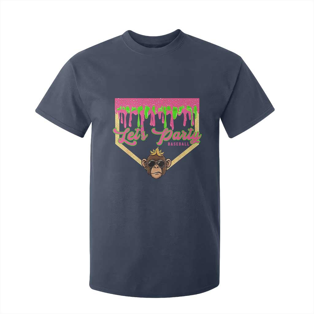 Lets Party Monkey Baseball Game Day T Shirt For Kid Neon Dripping Homeplate Funny Ball Party Fans TS02 Navy Print Your Wear