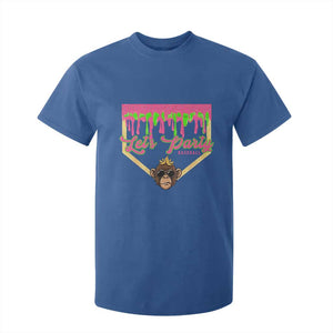 Lets Party Monkey Baseball Game Day T Shirt For Kid Neon Dripping Homeplate Funny Ball Party Fans TS02 Royal Blue Print Your Wear