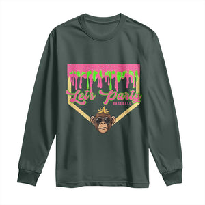 Lets Party Monkey Baseball Game Day Long Sleeve Shirt Neon Dripping Homeplate Funny Ball Party Fans TS02 Dark Forest Green Print Your Wear