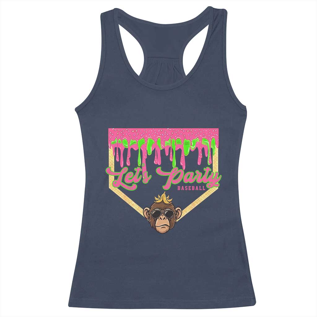 Lets Party Monkey Baseball Game Day Racerback Tank Top Neon Dripping Homeplate Funny Ball Party Fans TS02 Navy Print Your Wear