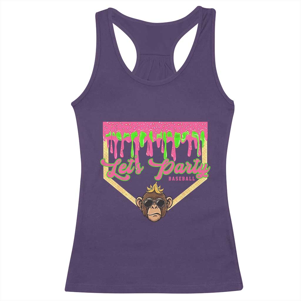 Lets Party Monkey Baseball Game Day Racerback Tank Top Neon Dripping Homeplate Funny Ball Party Fans TS02 Purple Print Your Wear