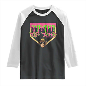 Lets Party Monkey Baseball Game Day Raglan Shirt Neon Dripping Homeplate Funny Ball Party Fans TS02 Black White Print Your Wear