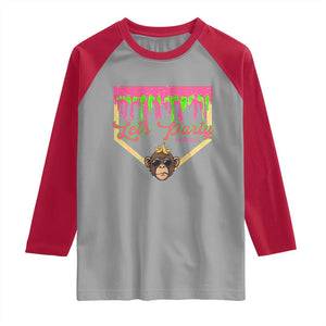 Lets Party Monkey Baseball Game Day Raglan Shirt Neon Dripping Homeplate Funny Ball Party Fans TS02 Sport Gray Red Print Your Wear