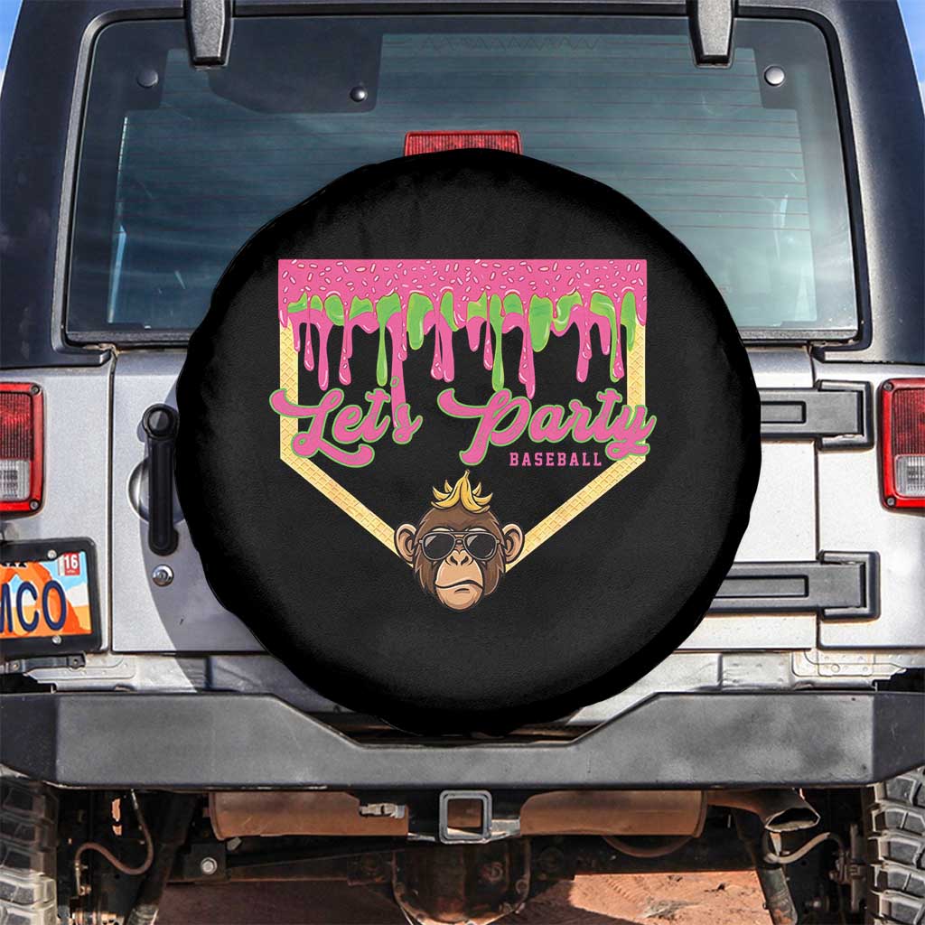 Lets Party Monkey Baseball Game Day Spare Tire Cover Neon Dripping Homeplate Funny Ball Party Fans TS02 No hole Black Print Your Wear