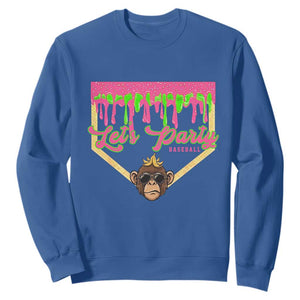Lets Party Monkey Baseball Game Day Sweatshirt Neon Dripping Homeplate Funny Ball Party Fans TS02 Royal Blue Print Your Wear