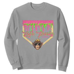 Lets Party Monkey Baseball Game Day Sweatshirt Neon Dripping Homeplate Funny Ball Party Fans TS02 Sport Gray Print Your Wear