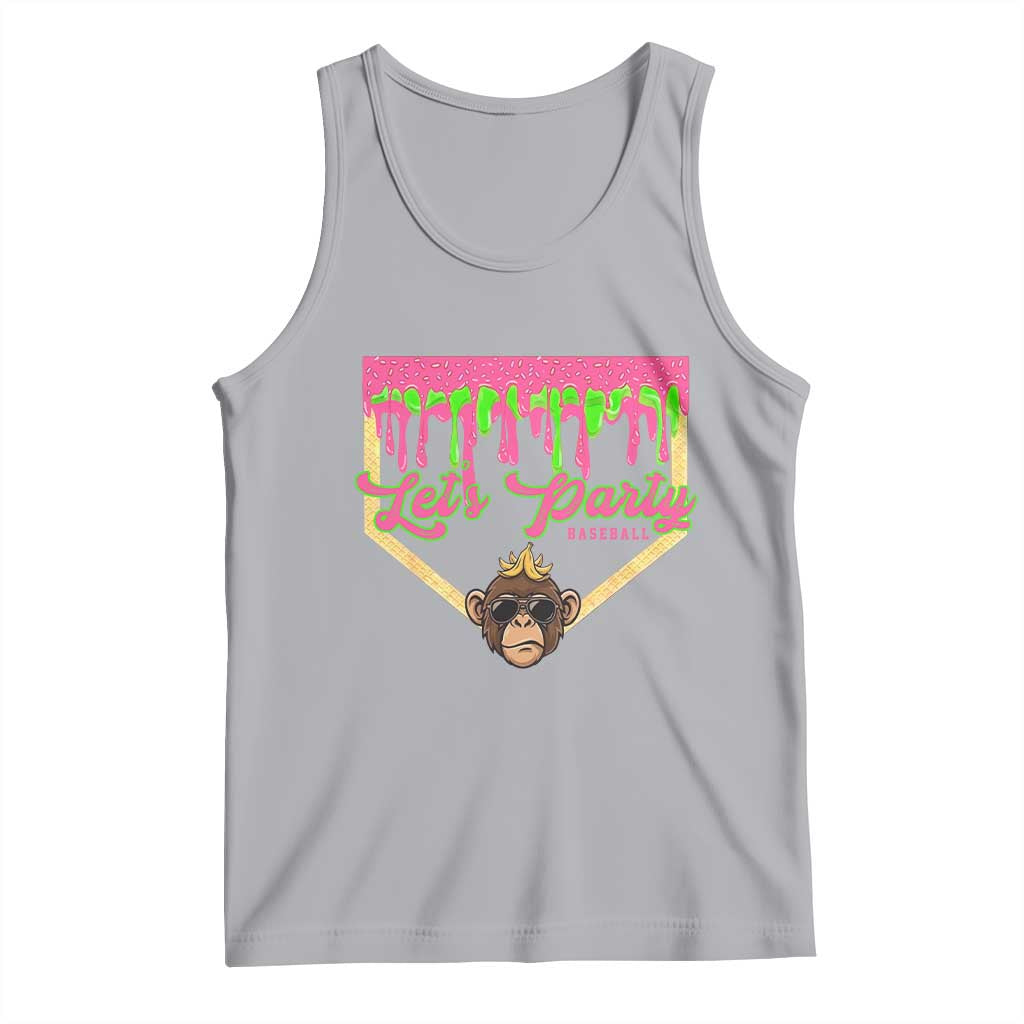 Lets Party Monkey Baseball Game Day Tank Top Neon Dripping Homeplate Funny Ball Party Fans TS02 Athletic Heather Print Your Wear