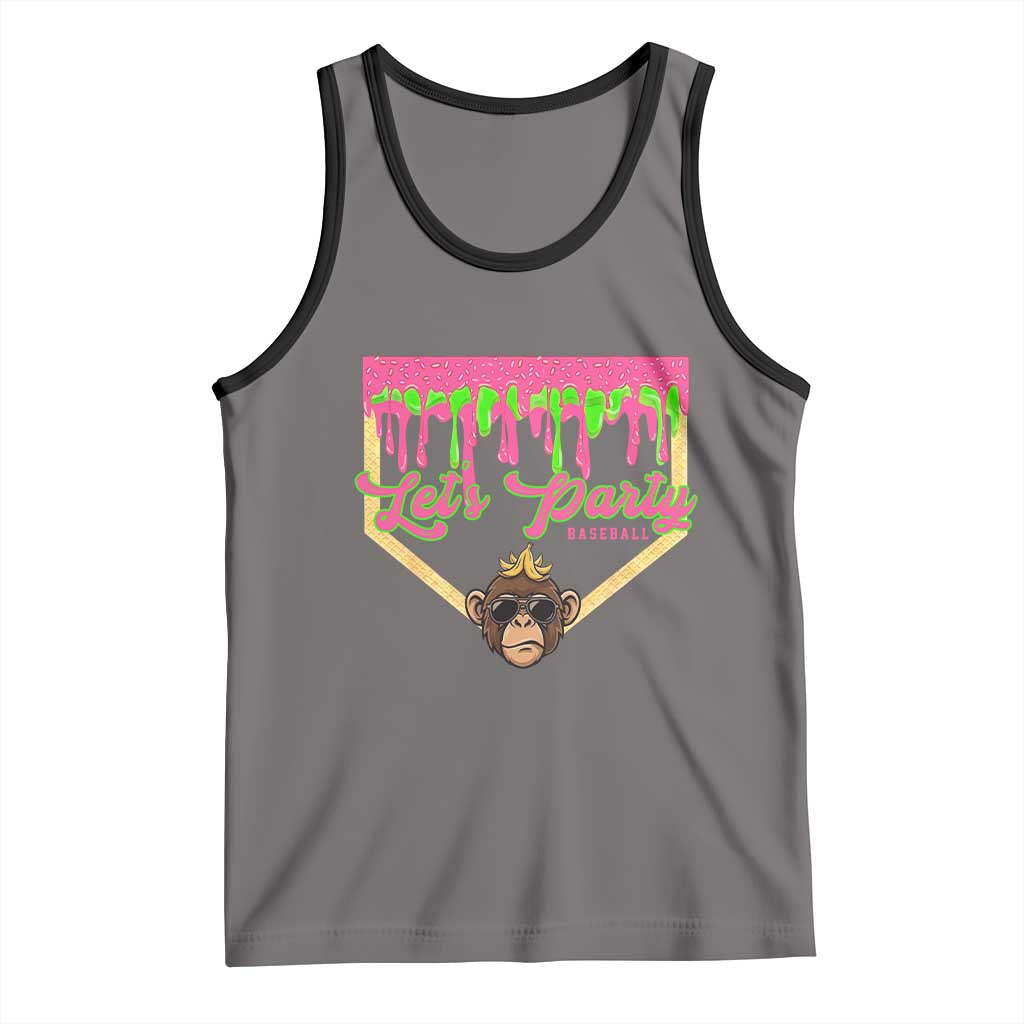 Lets Party Monkey Baseball Game Day Tank Top Neon Dripping Homeplate Funny Ball Party Fans TS02 Deep Heather Black Print Your Wear