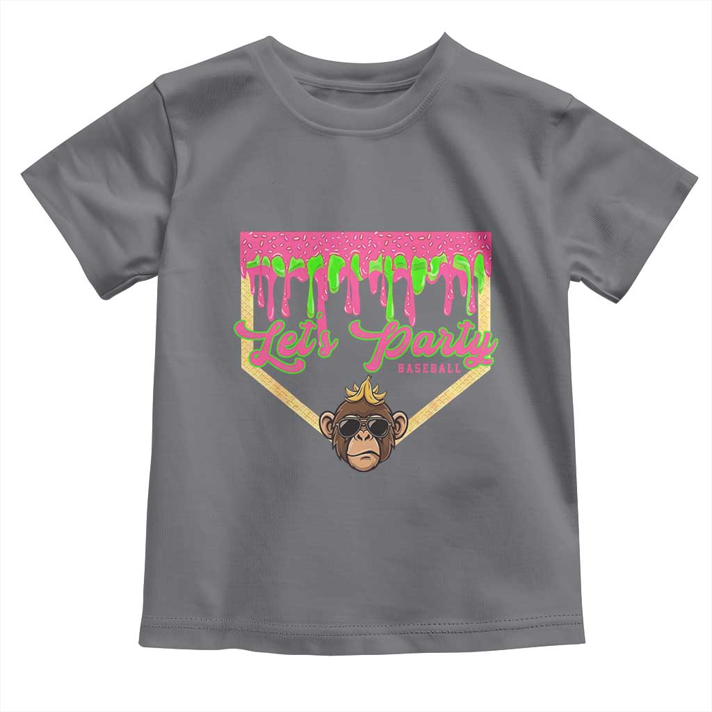 Lets Party Monkey Baseball Game Day Toddler T Shirt Neon Dripping Homeplate Funny Ball Party Fans TS02 Charcoal Print Your Wear