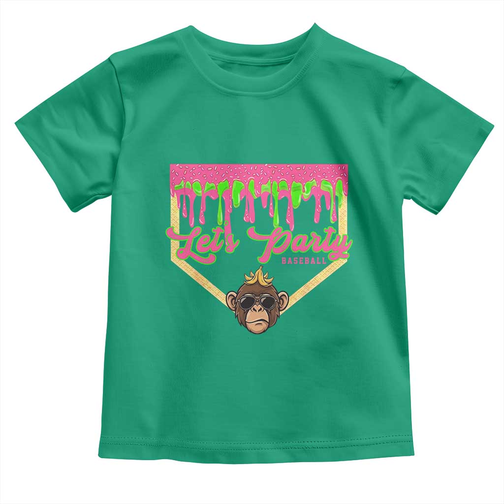 Lets Party Monkey Baseball Game Day Toddler T Shirt Neon Dripping Homeplate Funny Ball Party Fans TS02 Irish Green Print Your Wear