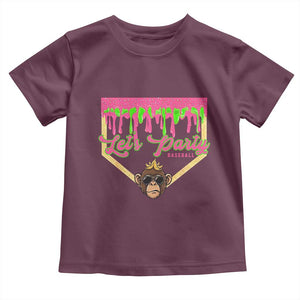 Lets Party Monkey Baseball Game Day Toddler T Shirt Neon Dripping Homeplate Funny Ball Party Fans TS02 Maroon Print Your Wear