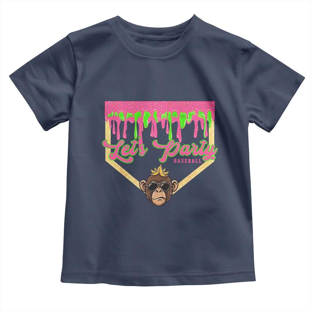 Lets Party Monkey Baseball Game Day Toddler T Shirt Neon Dripping Homeplate Funny Ball Party Fans TS02 Navy Print Your Wear