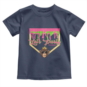 Lets Party Monkey Baseball Game Day Toddler T Shirt Neon Dripping Homeplate Funny Ball Party Fans TS02 Navy Print Your Wear