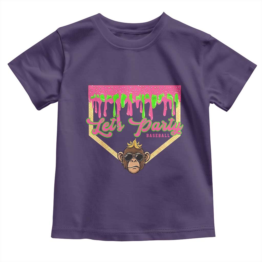 Lets Party Monkey Baseball Game Day Toddler T Shirt Neon Dripping Homeplate Funny Ball Party Fans TS02 Purple Print Your Wear