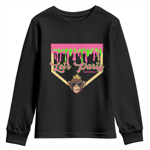 Lets Party Monkey Baseball Game Day Youth Sweatshirt Neon Dripping Homeplate Funny Ball Party Fans TS02 Black Print Your Wear