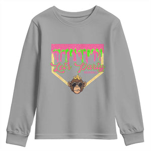 Lets Party Monkey Baseball Game Day Youth Sweatshirt Neon Dripping Homeplate Funny Ball Party Fans TS02 Sport Gray Print Your Wear