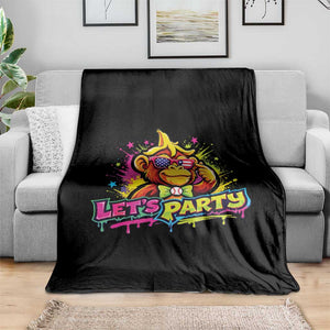 Lets Party Baseball Monkey Colorful Graphic Throw Blanket American Flag Game Day Fans Ball Party Vibes TS02 Print Your Wear