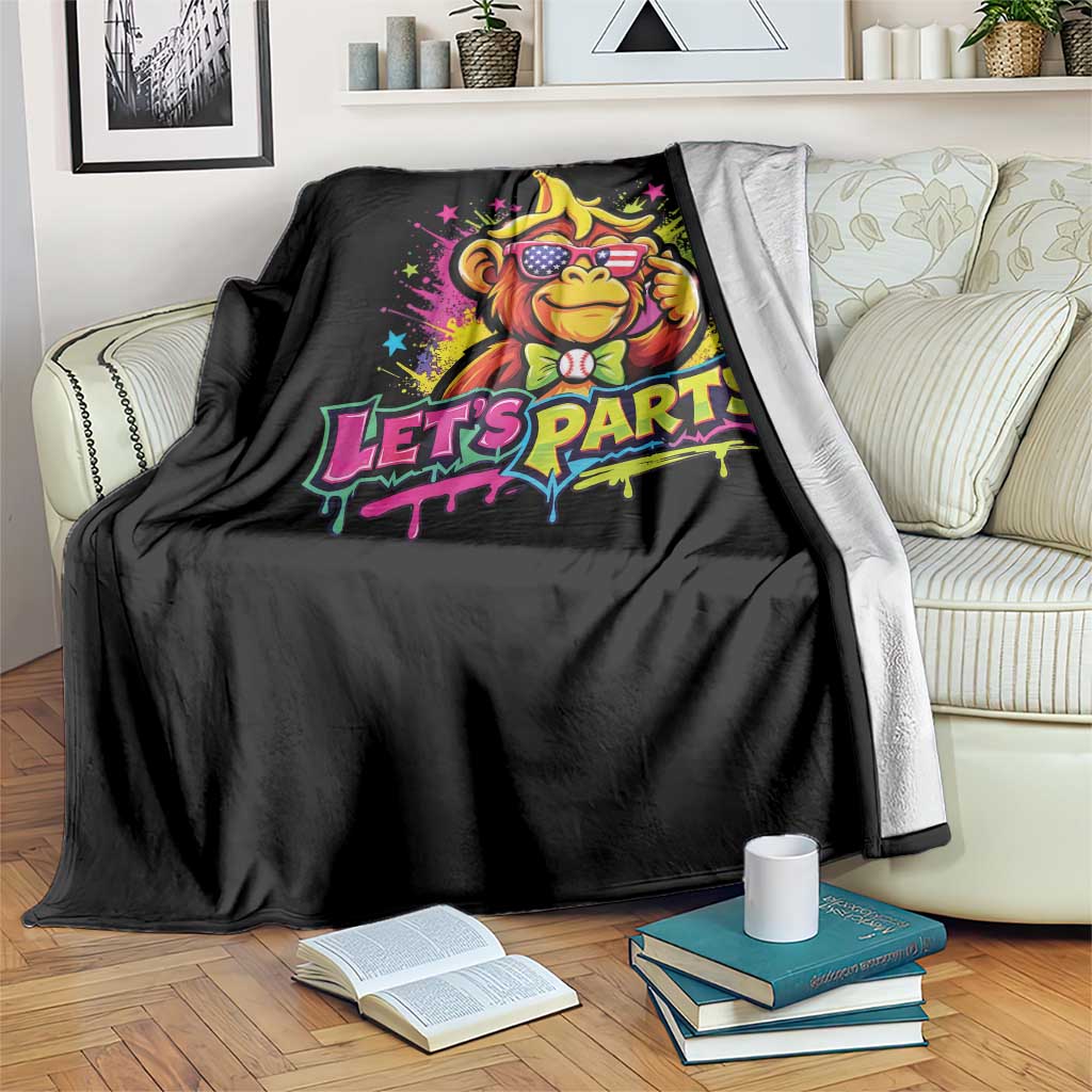 Lets Party Baseball Monkey Colorful Graphic Throw Blanket American Flag Game Day Fans Ball Party Vibes TS02 Print Your Wear