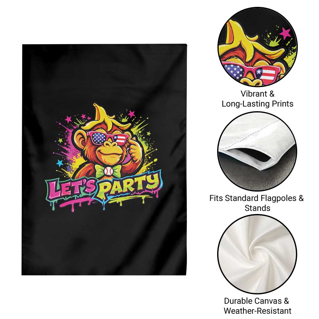 Lets Party Baseball Monkey Colorful Graphic Garden Flag American Flag Game Day Fans Ball Party Vibes TS02 Print Your Wear