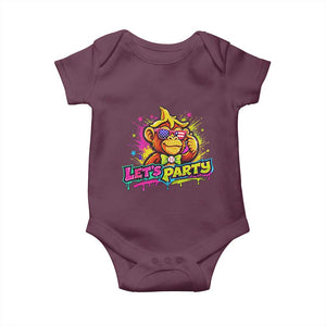 Lets Party Baseball Monkey Colorful Graphic Baby Onesie American Flag Game Day Fans Ball Party Vibes TS02 Maroon Print Your Wear