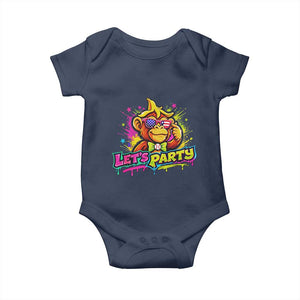 Lets Party Baseball Monkey Colorful Graphic Baby Onesie American Flag Game Day Fans Ball Party Vibes TS02 Navy Print Your Wear