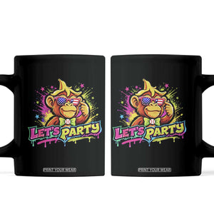 Lets Party Baseball Monkey Colorful Graphic Coffee Mug American Flag Game Day Fans Ball Party Vibes TS02 Black Print Your Wear