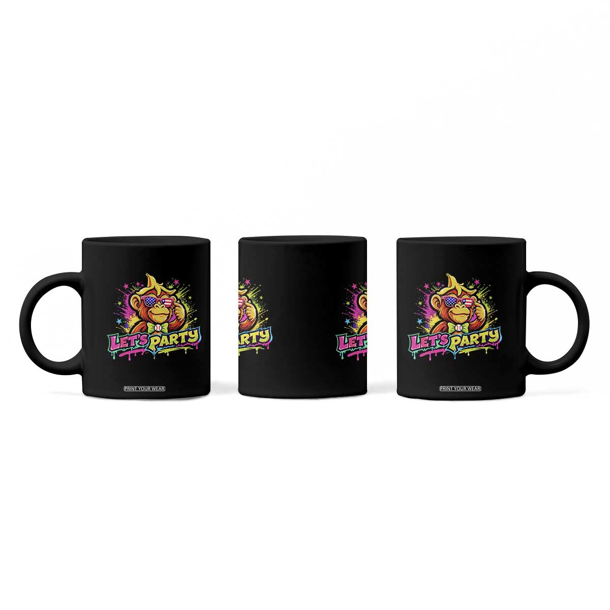 Lets Party Baseball Monkey Colorful Graphic Coffee Mug American Flag Game Day Fans Ball Party Vibes TS02 Print Your Wear