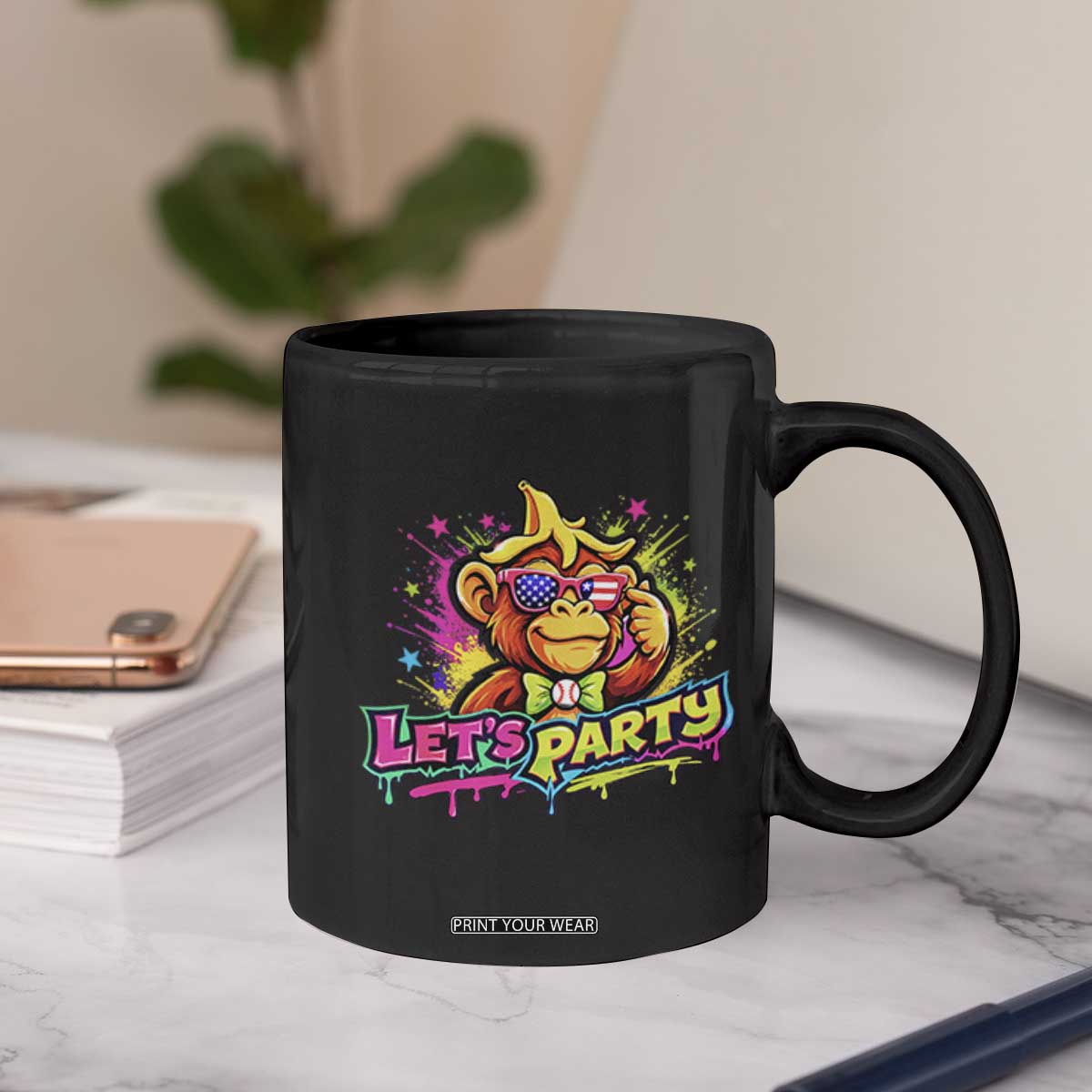 Lets Party Baseball Monkey Colorful Graphic Coffee Mug American Flag Game Day Fans Ball Party Vibes TS02 Print Your Wear