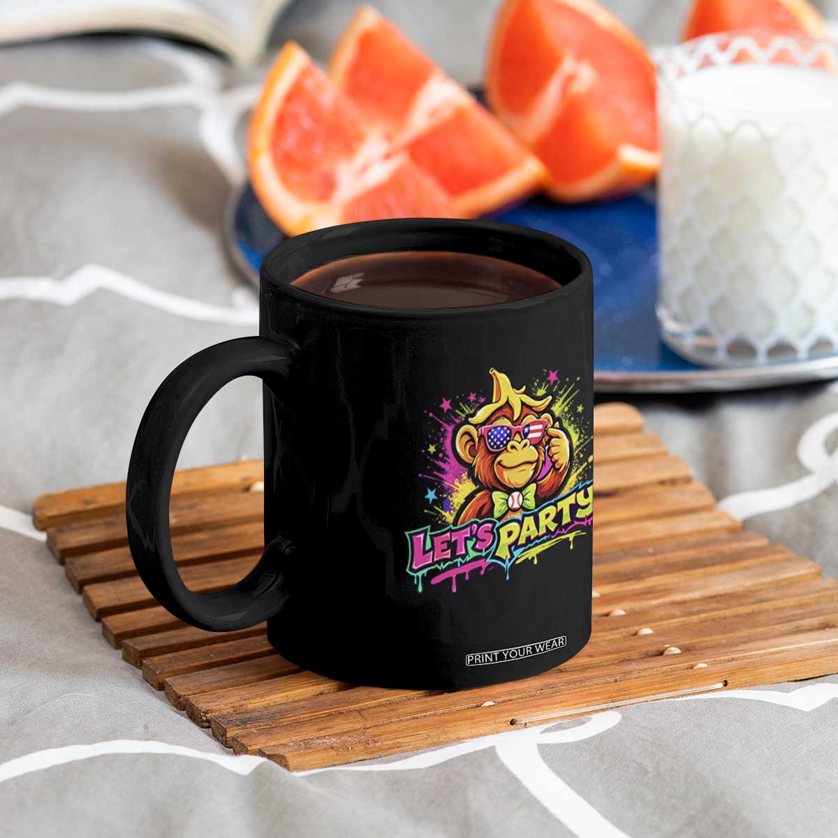Lets Party Baseball Monkey Colorful Graphic Coffee Mug American Flag Game Day Fans Ball Party Vibes TS02 Print Your Wear