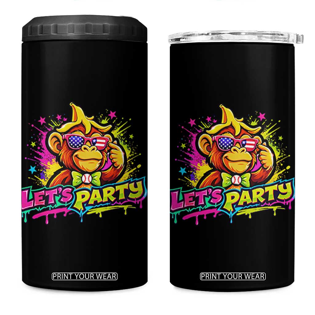 Lets Party Baseball Monkey Colorful Graphic 4 in 1 Can Cooler Tumbler American Flag Game Day Fans Ball Party Vibes TS02 One Size: 16 oz Black Print Your Wear