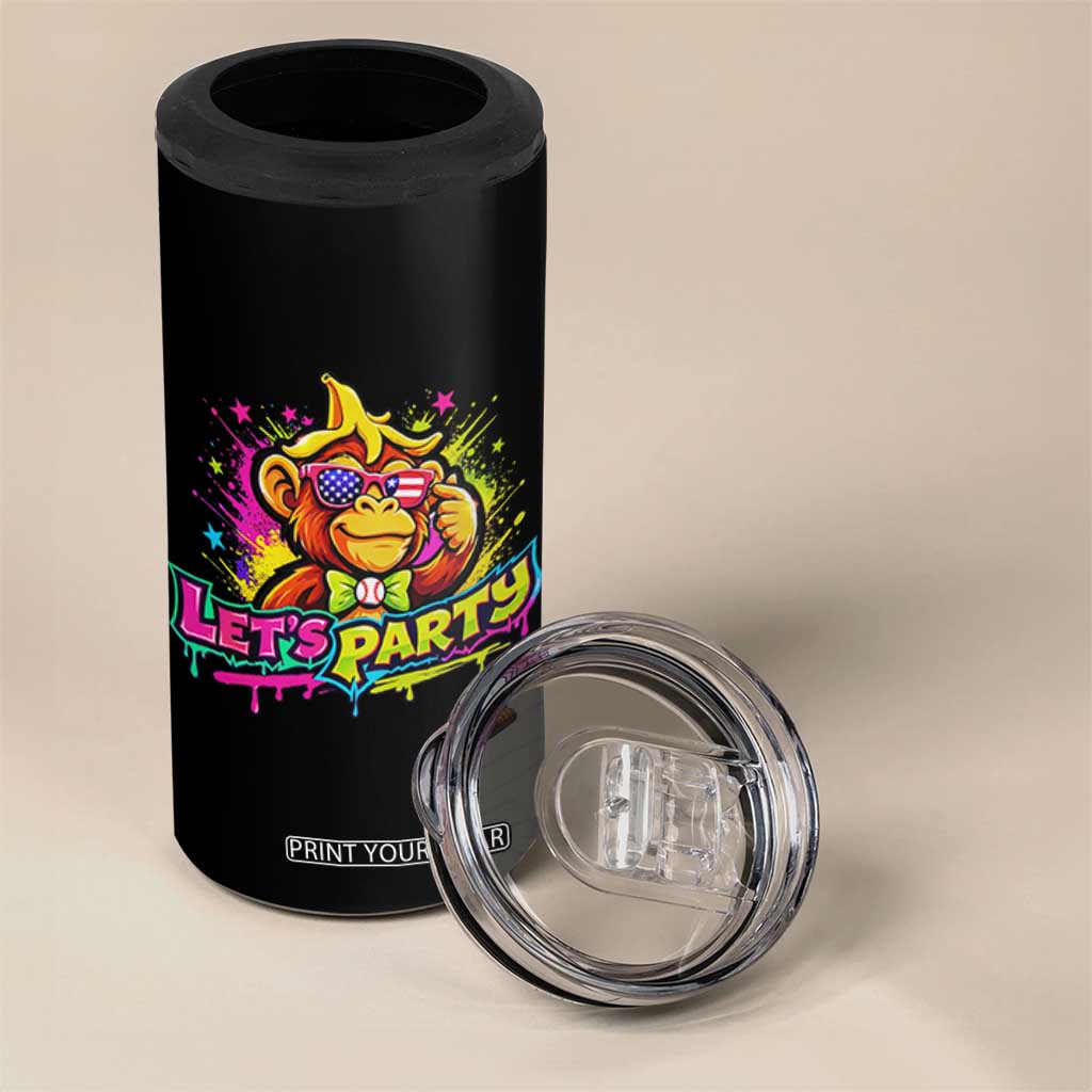 Lets Party Baseball Monkey Colorful Graphic 4 in 1 Can Cooler Tumbler American Flag Game Day Fans Ball Party Vibes TS02 Print Your Wear