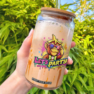 Lets Party Baseball Monkey Colorful Graphic Glass Can American Flag Game Day Fans Ball Party Vibes TS02 Black Print Your Wear