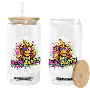 Lets Party Baseball Monkey Colorful Graphic Glass Can American Flag Game Day Fans Ball Party Vibes TS02 Print Your Wear