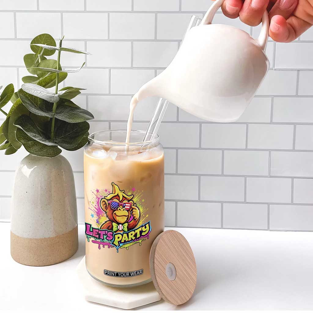 Lets Party Baseball Monkey Colorful Graphic Glass Can American Flag Game Day Fans Ball Party Vibes TS02 Print Your Wear