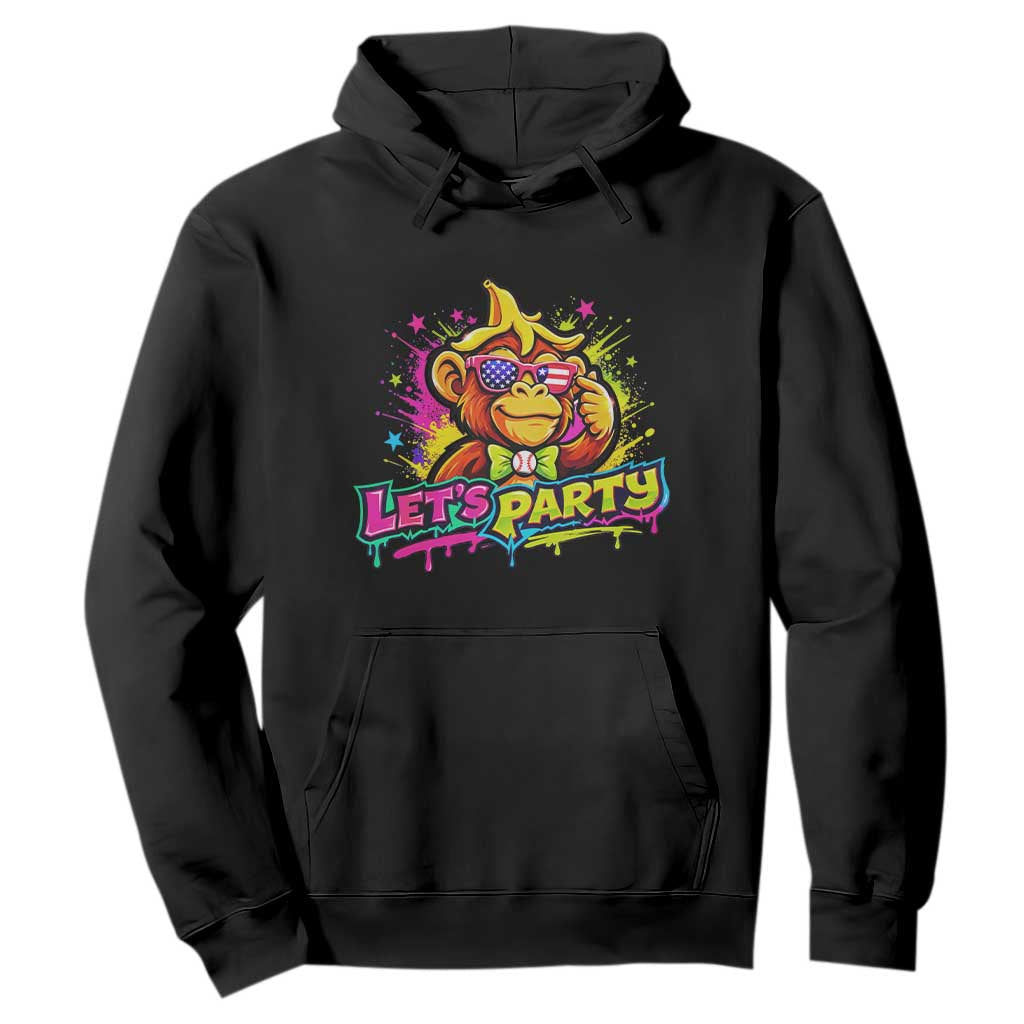 Lets Party Baseball Monkey Colorful Graphic Hoodie American Flag Game Day Fans Ball Party Vibes TS02 Black Print Your Wear